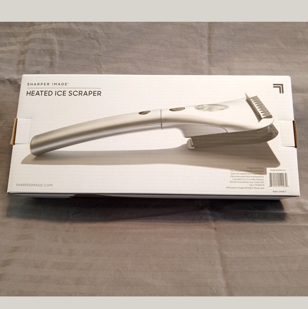 New 12V Heated Ice Scraper by Sharper Image with LED Work Light & Squeegee