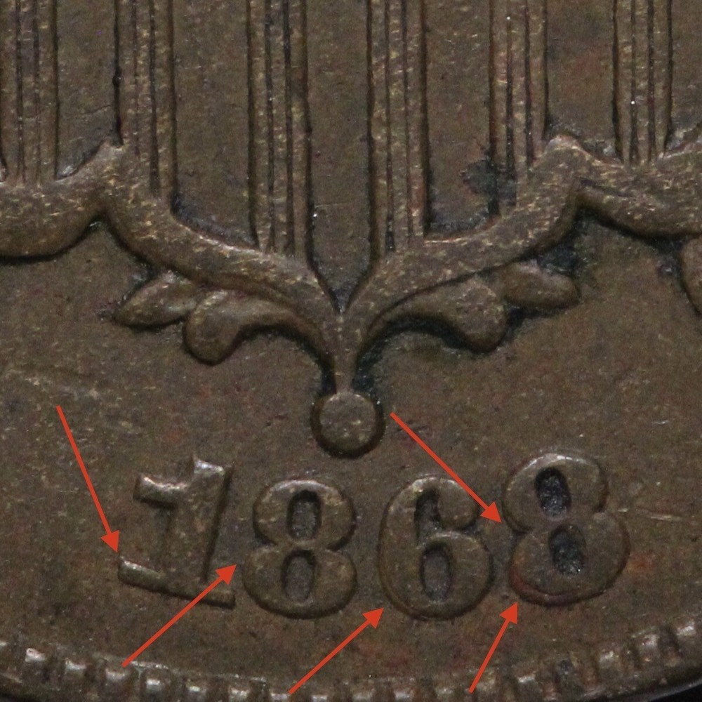 1868/1868 Two Cent Piece AU RPD E186 RAMM