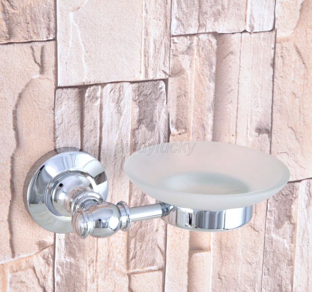Chrome Glass Soap Dish & Holder Modern Designer Bathroom Wall Mounted Accessory