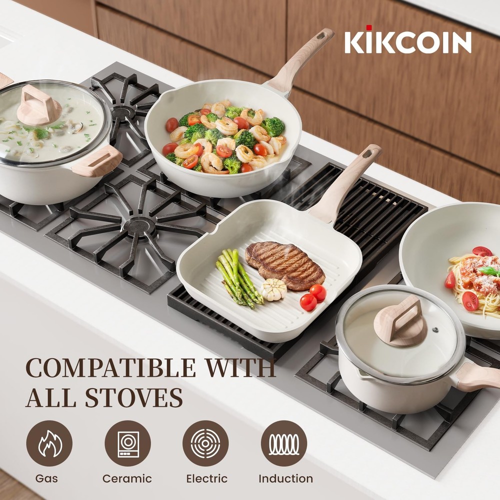 16Pcs Pots and Pans Set Nonstick Ceramic Cookware Sets Induction Kitchen Cook...
