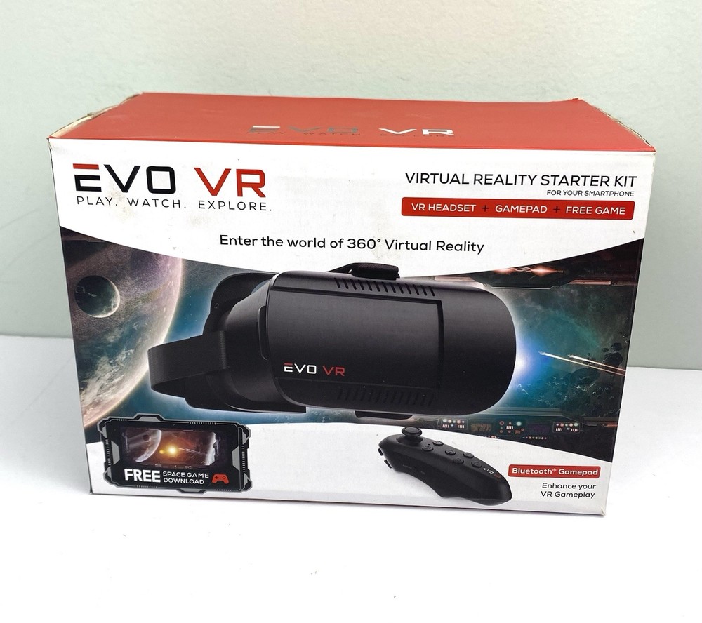 EVO Virtual Reality Smartphone VR Headset Starter Kit 360 Degrees Bluetooth