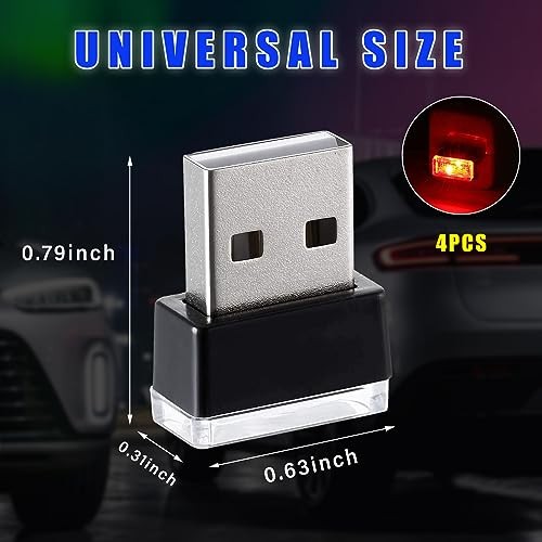 4 PCS USB LED Car Interior Atmosphere Lamp, Plug-in USB Decor Night Light, Red