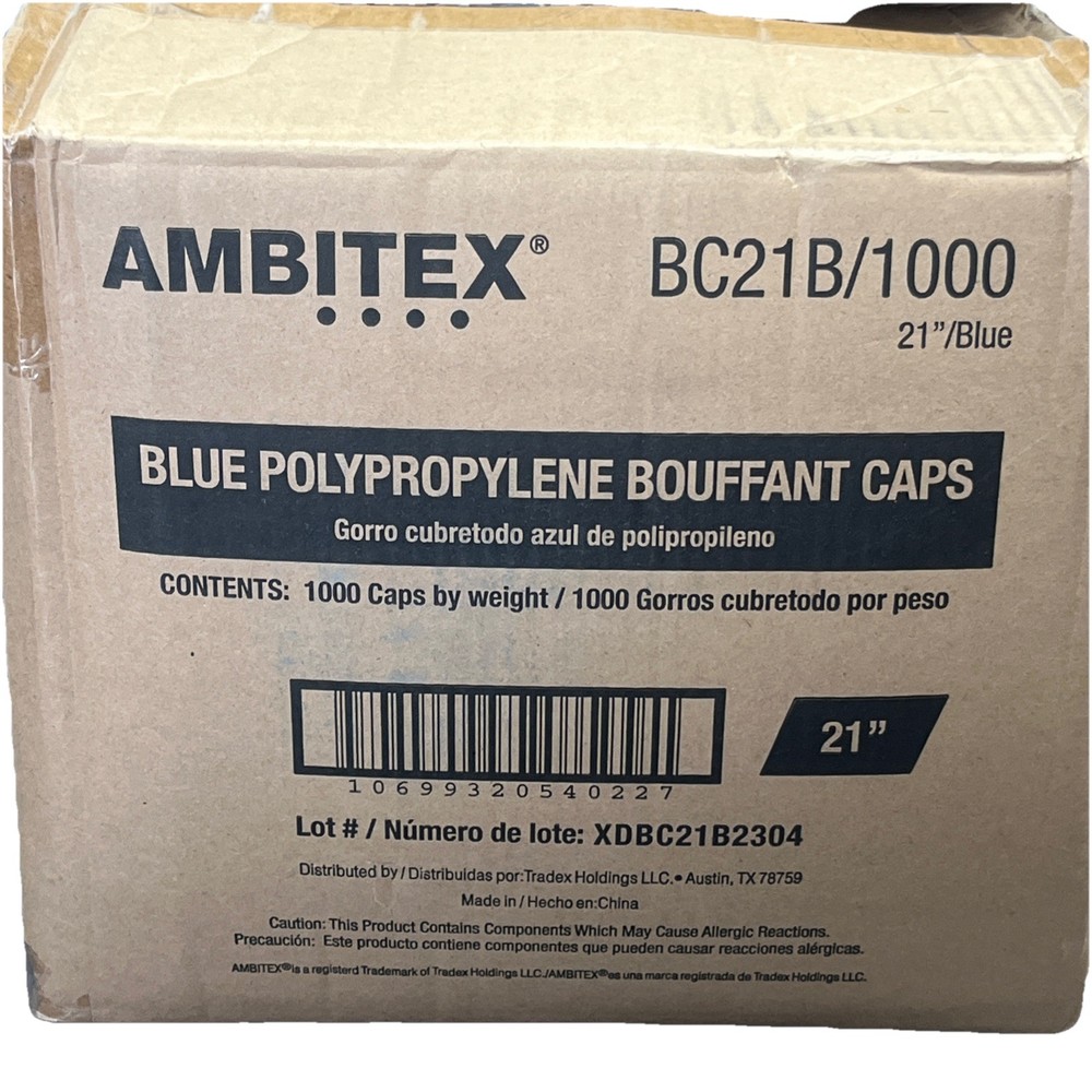 Ambitex BC21 / 1000 BLUE Polypropylene Bouffant Caos 21’’ 1000 per Case .