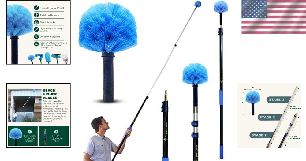 Telescoping Duster with Extension Pole for Cobweb Dusting and Cleaning