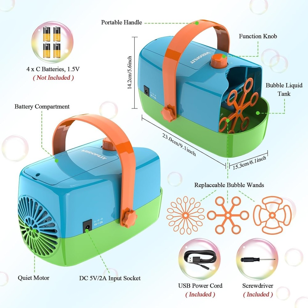 Bubble Machine, 3-in-1 Bubble Maker, Bubble Blower with 3 Bubble Wheels, Make...