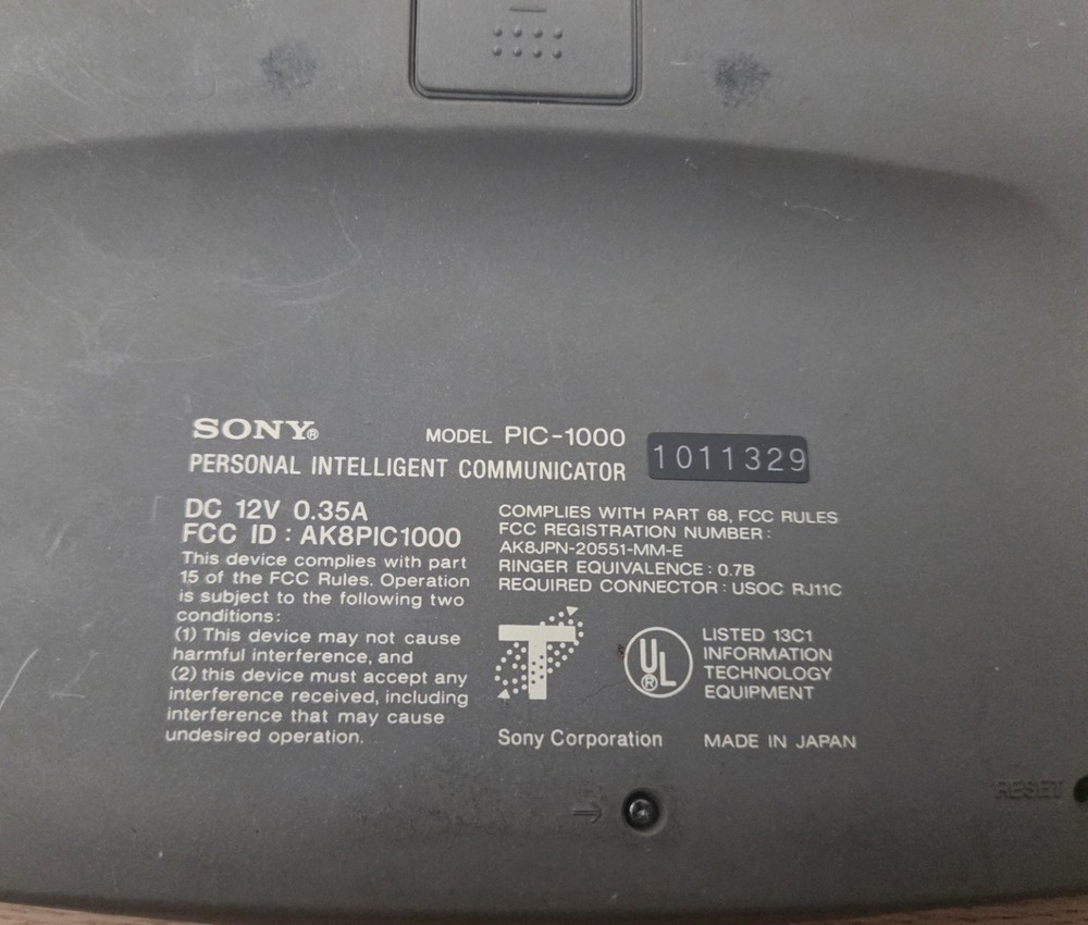 Sony PIC-1000 Magic Link Personal Intelligent Communicator Tested No AC Adapter