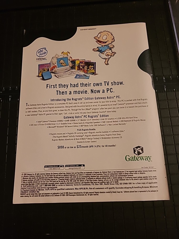 Gateway Computers Rugrats Print Ad 2000 8x11 Great To Frame
