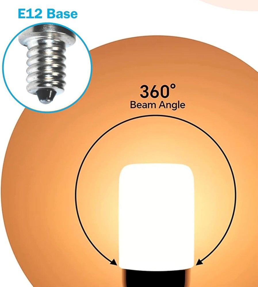 3-Pack T8 E12 LED Light Bulbs Warm White 2300-2500K, 2W Small Night Light