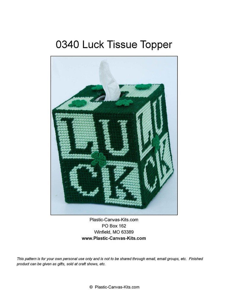 St. Patrick's Day LUCK Tissue Topper-Plastic Canvas Pattern or Kit
