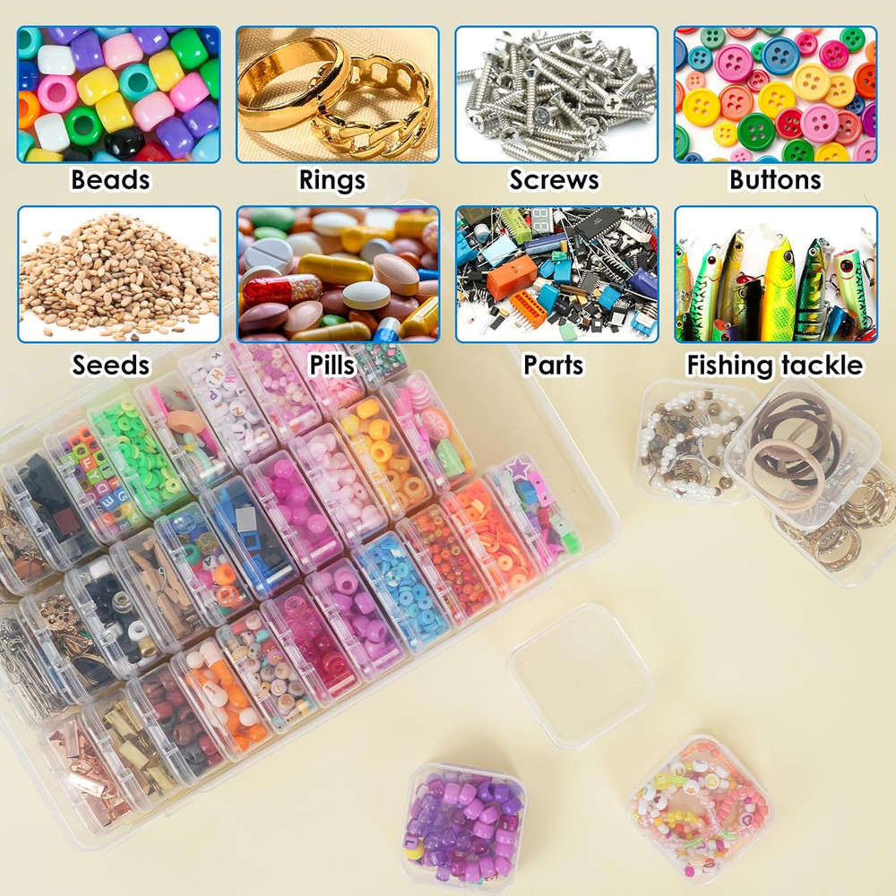 Bead Organizer Box, 36Pcs Small Clear Plastic Bead Storage, Mini Craft Storage C