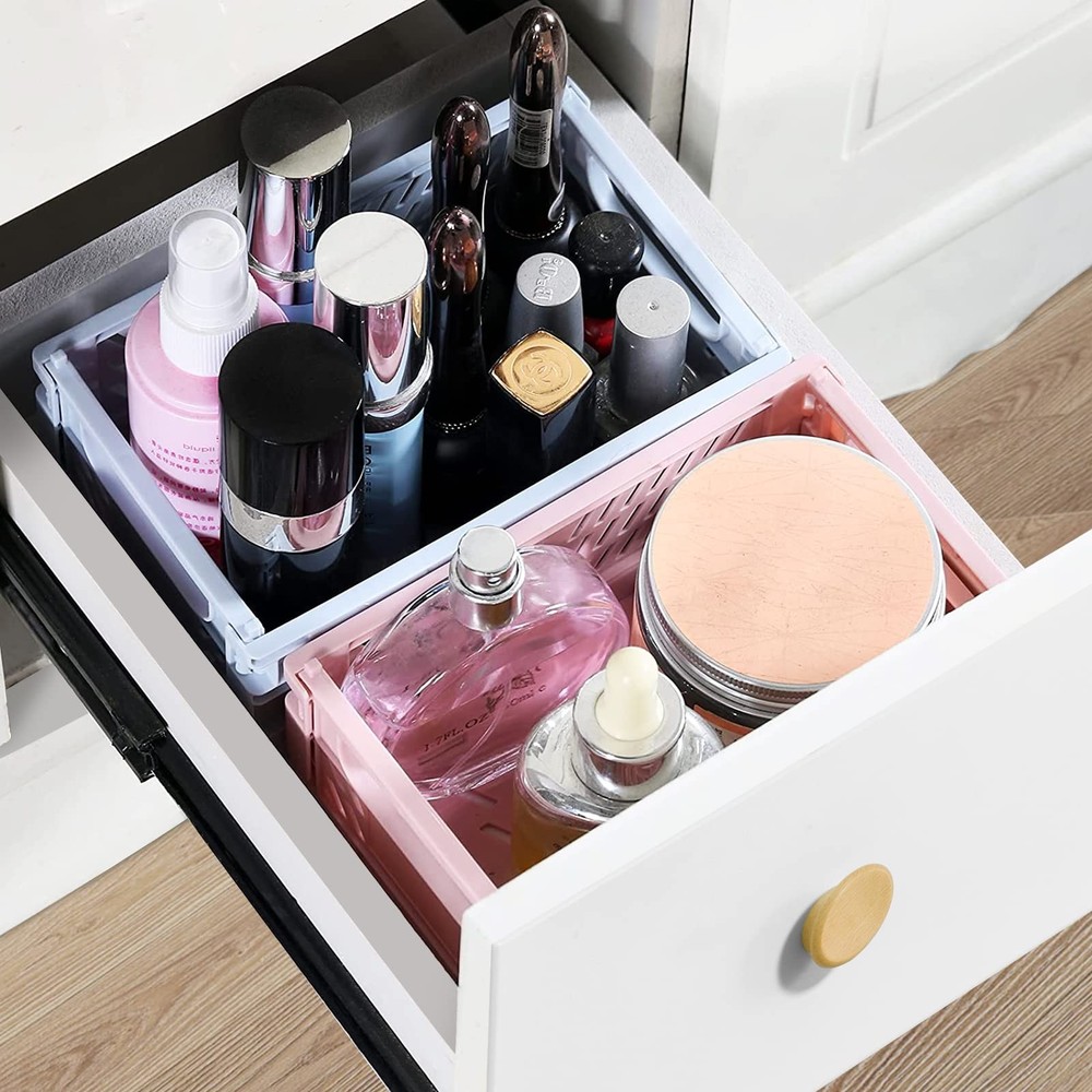 Plastic Baskets for Desk Organizing, Drawer Organizer, 2 Medium+2 Small Durab...