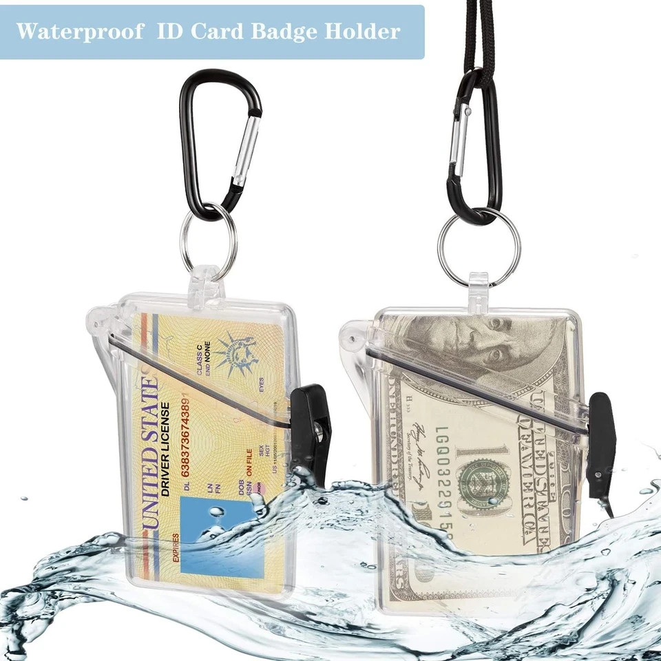 3 Pack Waterproof ID Badge Holder Case Clear Vertical Black,