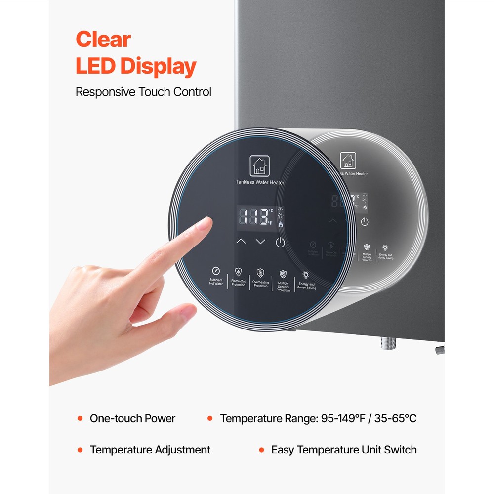 Uimoso Propane Tankless Water Heater 4.3Gal 100000 BTU Smart Temp Control LED