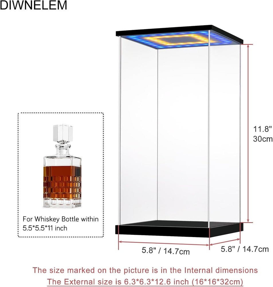 Acrylic Wine Bottle Display Case with LED Light Display Stand Wine Display Ca...