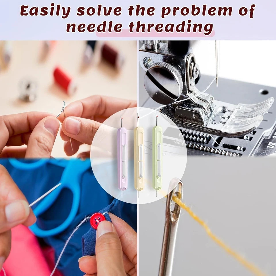 3 Pack Needle Threader, 2025 Upgraded Plug-in 2 in 1 Threader Seam...