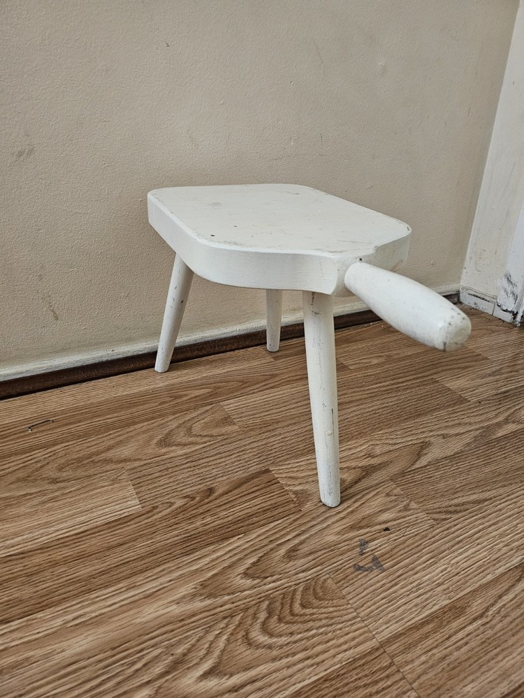 Antique Primitive Foot Stool Hand Made Painted White