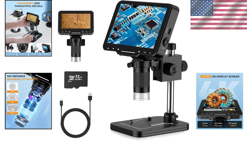 Explore Micro Worlds: 4.3 Inch 1080P Digital Microscope with 1000X Magnification