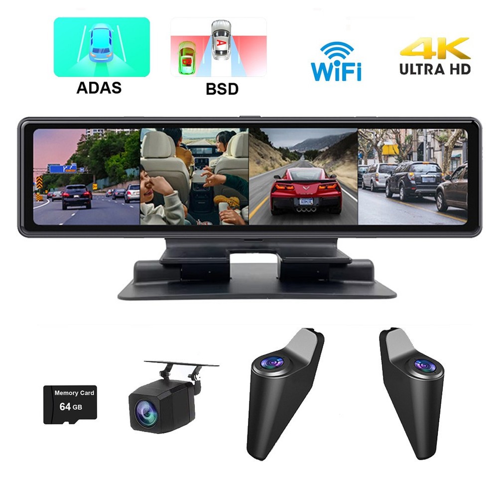 12 "Touch Screen 4 Channels 4K Dash Cam 360° Panoramic Dashboard Rearview Mirror