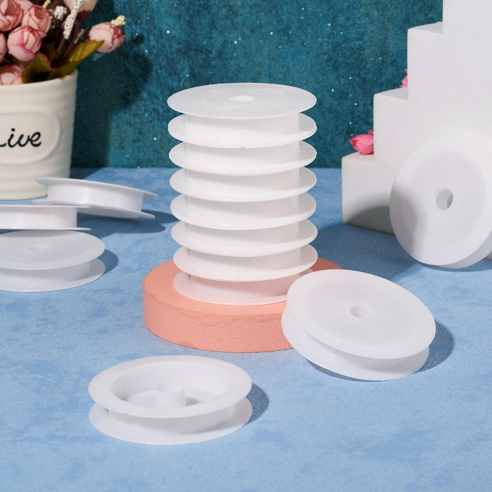 50Pcs Empty Plastic Wire Spools 2.64" in Diameter Thread Bobbins for Beading Wir