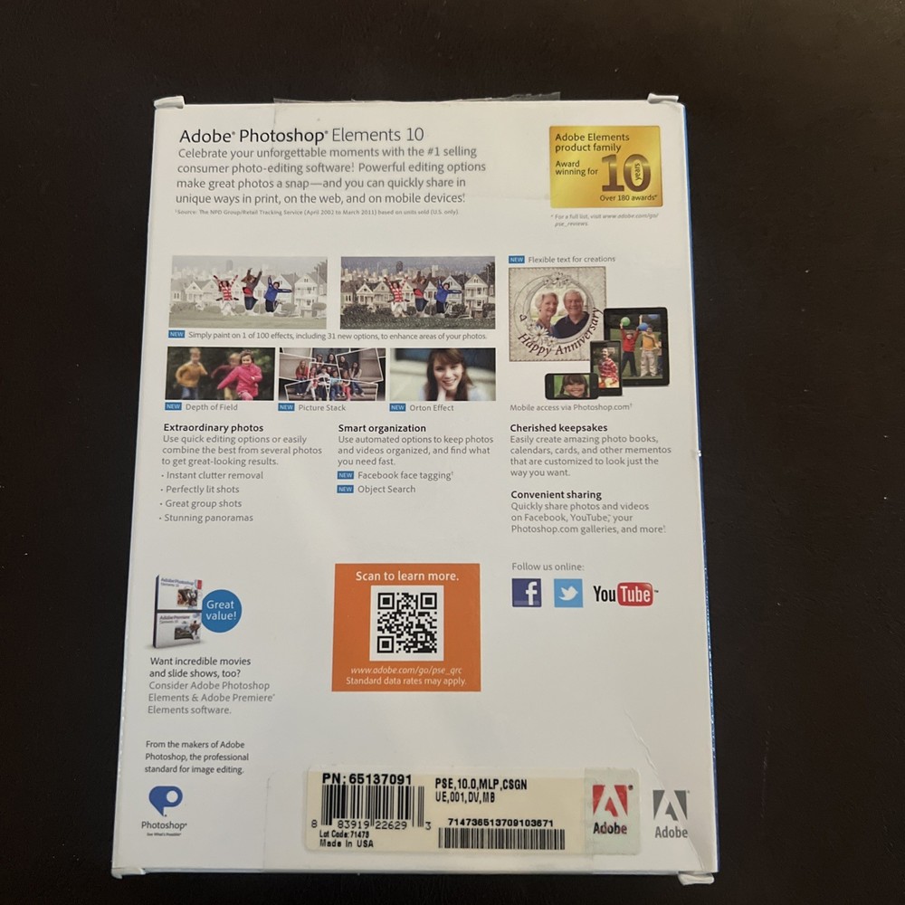 Adobe Photoshop Elements 10 for PC Mac Open Package