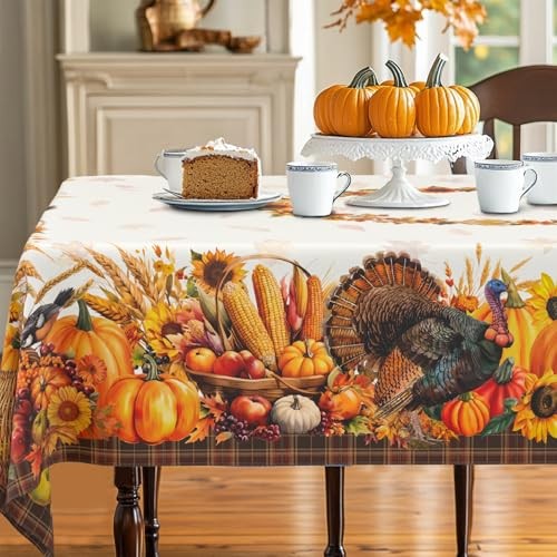 Thanksgiving Tablecloth Fall Tablecloth 84" x 60" (Rectangular) Turkey