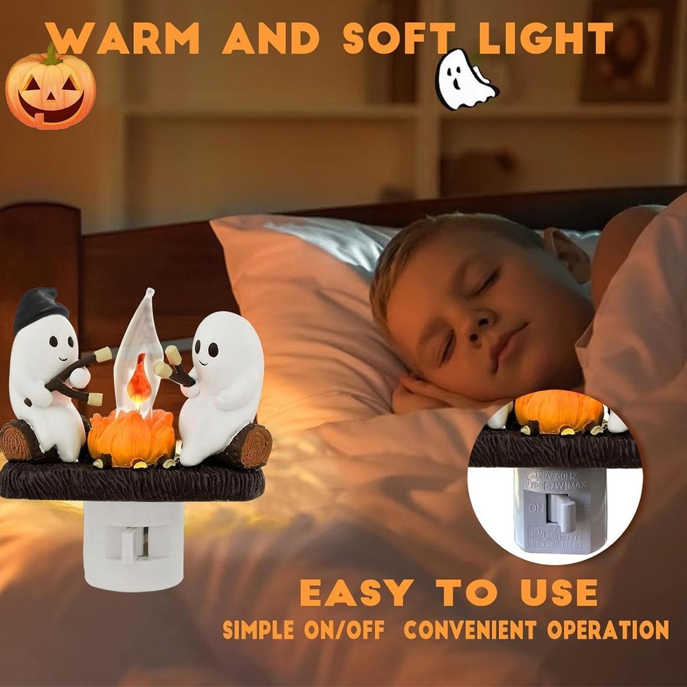 Ghosts Roasting Campfire Flicker Flame Night Light, Ghost Roasting Marshmallows
