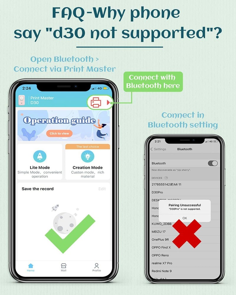 Phomemo D30 Mini Cute Bluetooth Label Maker Sticker Inkless Printer Machine