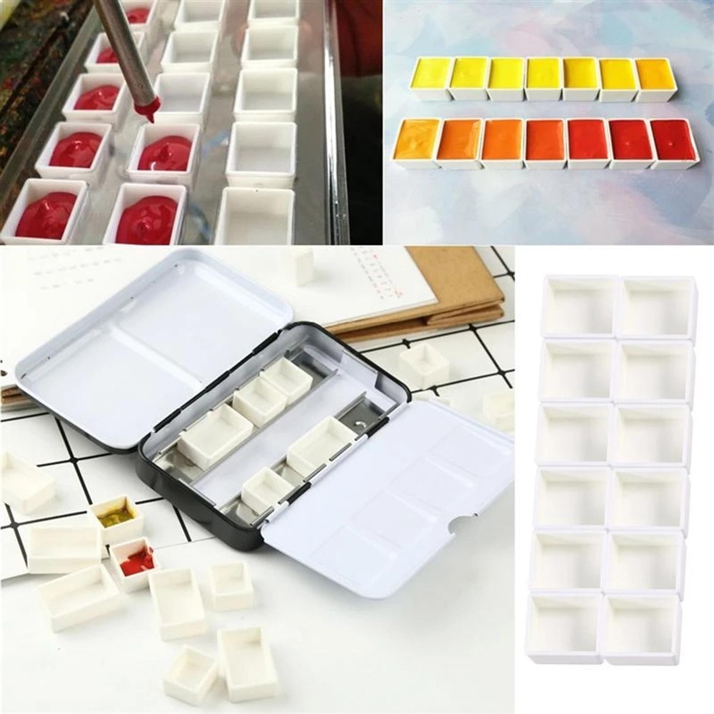 Empty Watercolor Tin Paint Case with 14 PCS Empty Half Pans for