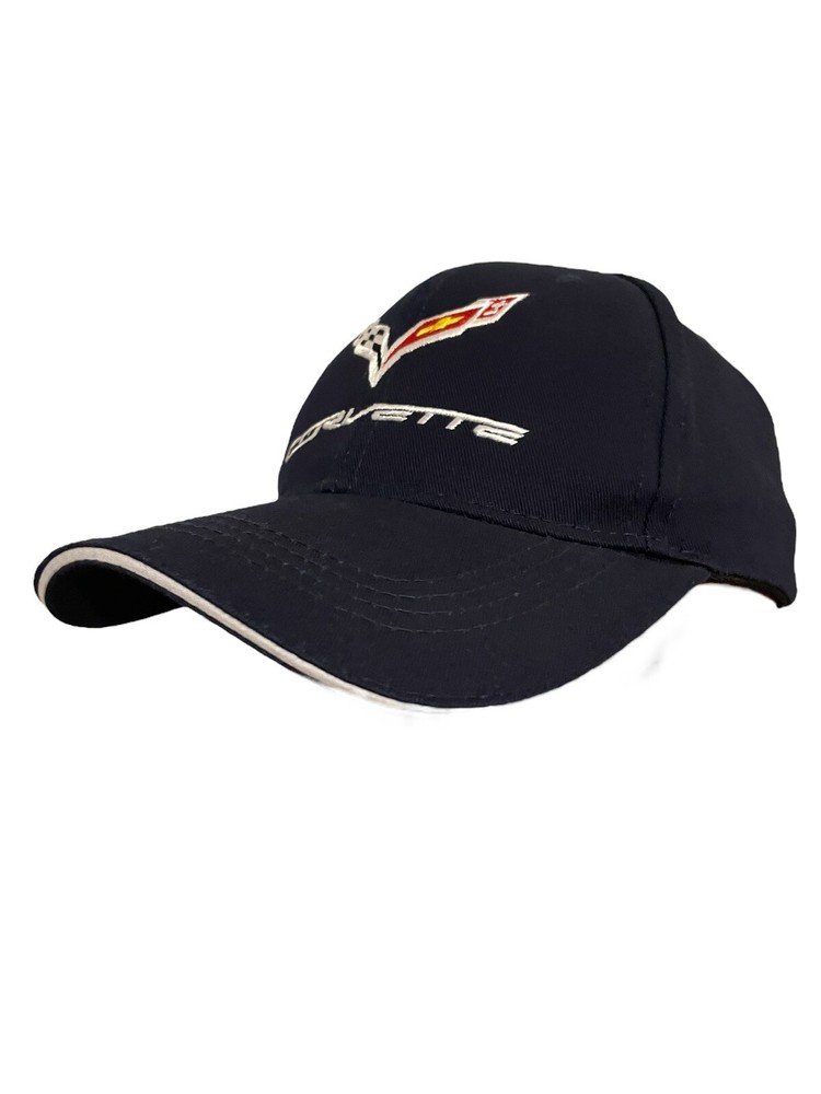 Chevrolet Corvette Hat Navy Blue White Strap Back Baseball Cap OSFA Embroidered