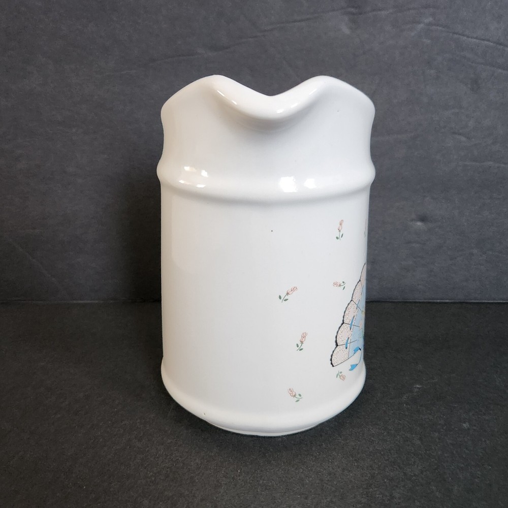 Vintage Ceramic Pitcher Vase Retro Fan Rose Pattern 6"