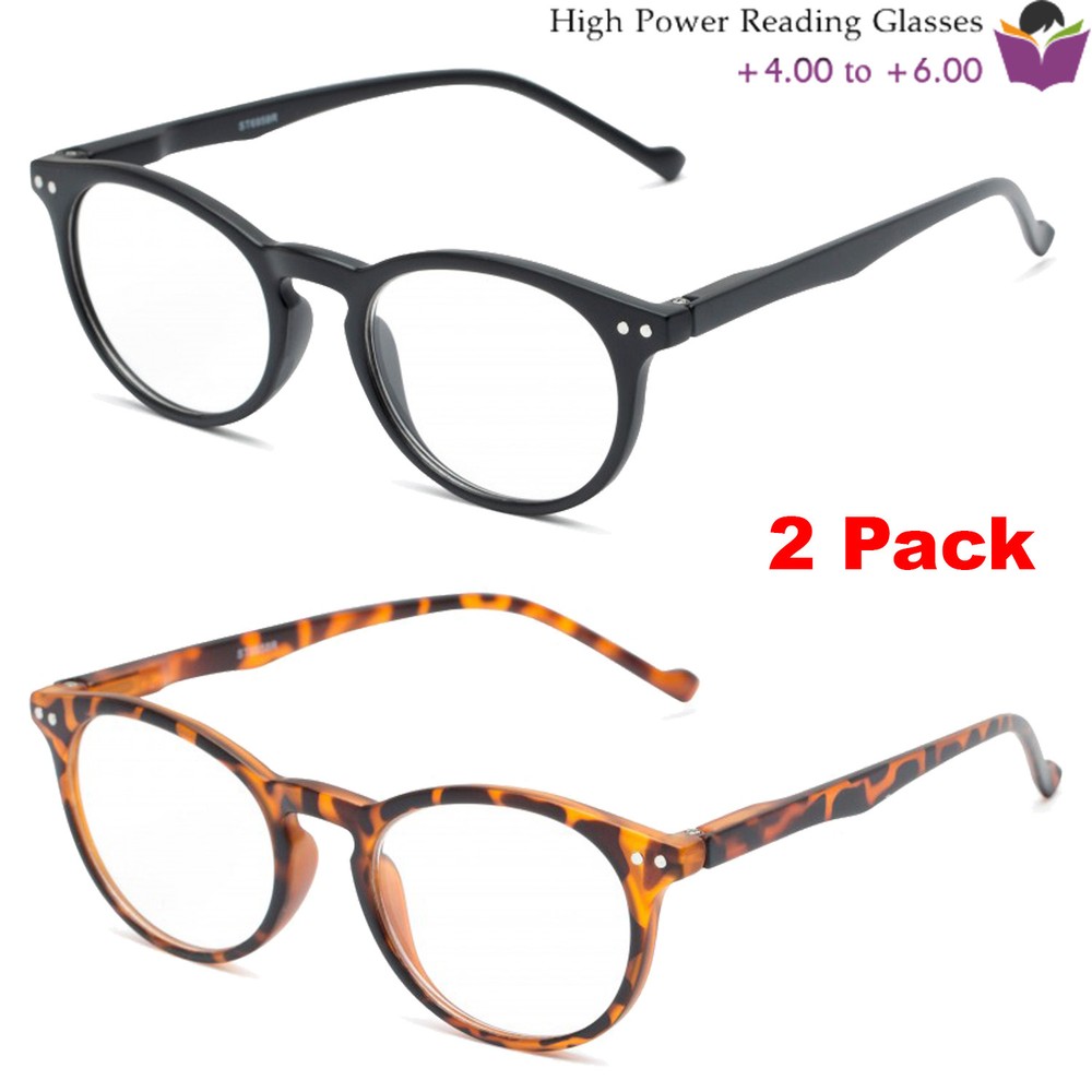 2 Pack High Power Strong Extra Magnification Reading Glasses Reader 4.00 to 6.00