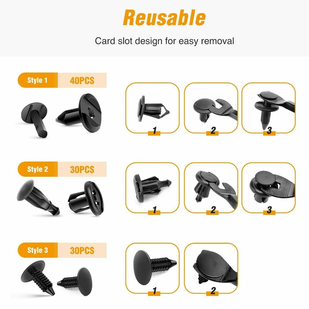 200 Pcs Bumper Fastener Rivet Plastic Clips 6 Size Retainer Push