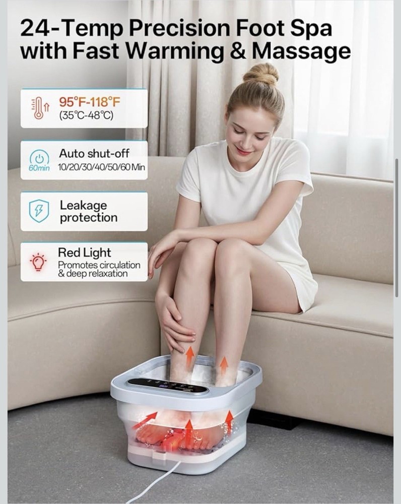 Alljoy Collapsible Foot Bath Spa Touch Screen Bubble Massage Red Light Heating