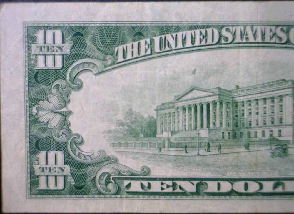 1934c ERROR 3rd Print Shift $10 SILVER CERTIFICATE VF + Note Currency NR