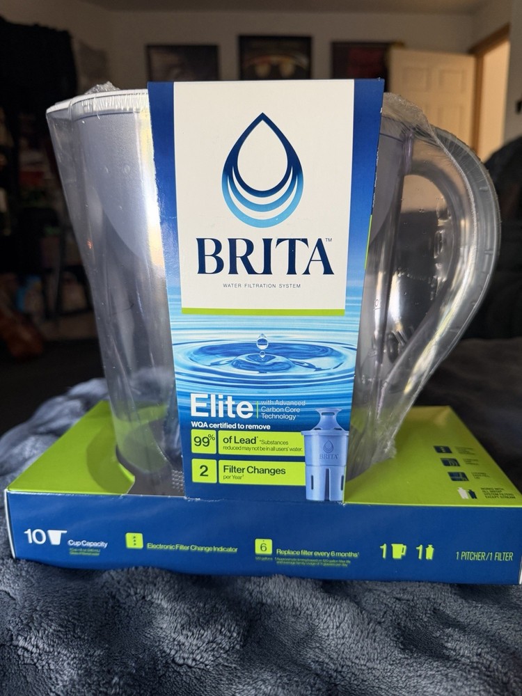 Brita Large 10 Cup Water Filter Pitcher W/ Brita Elite Filter White NEW SEALED