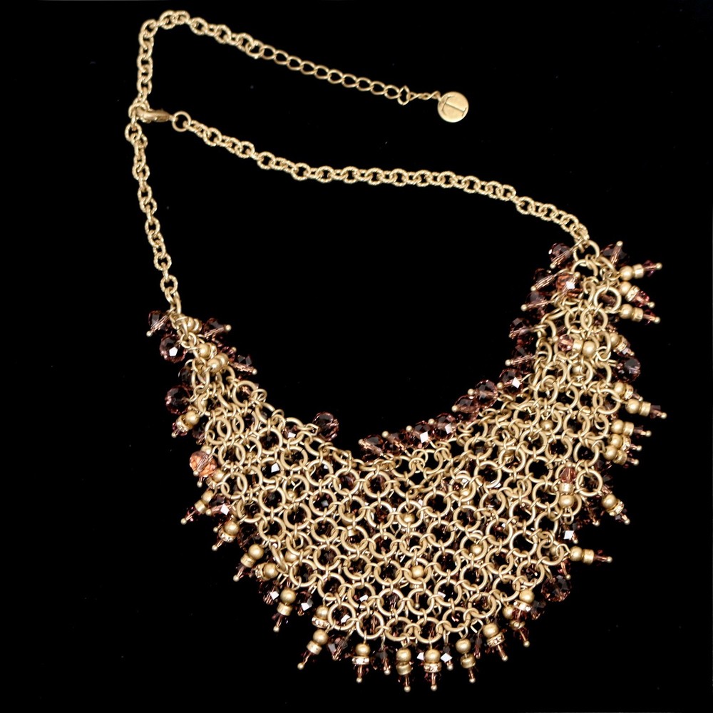 Vintage Talbots Rose-Magenta Rhinestone Signed Statement Necklace