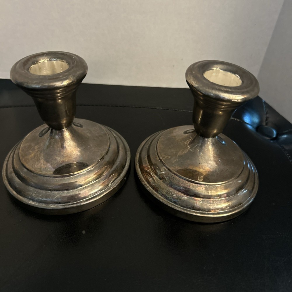 Pair Of Silver Plate Candlestick Holders 3.5”