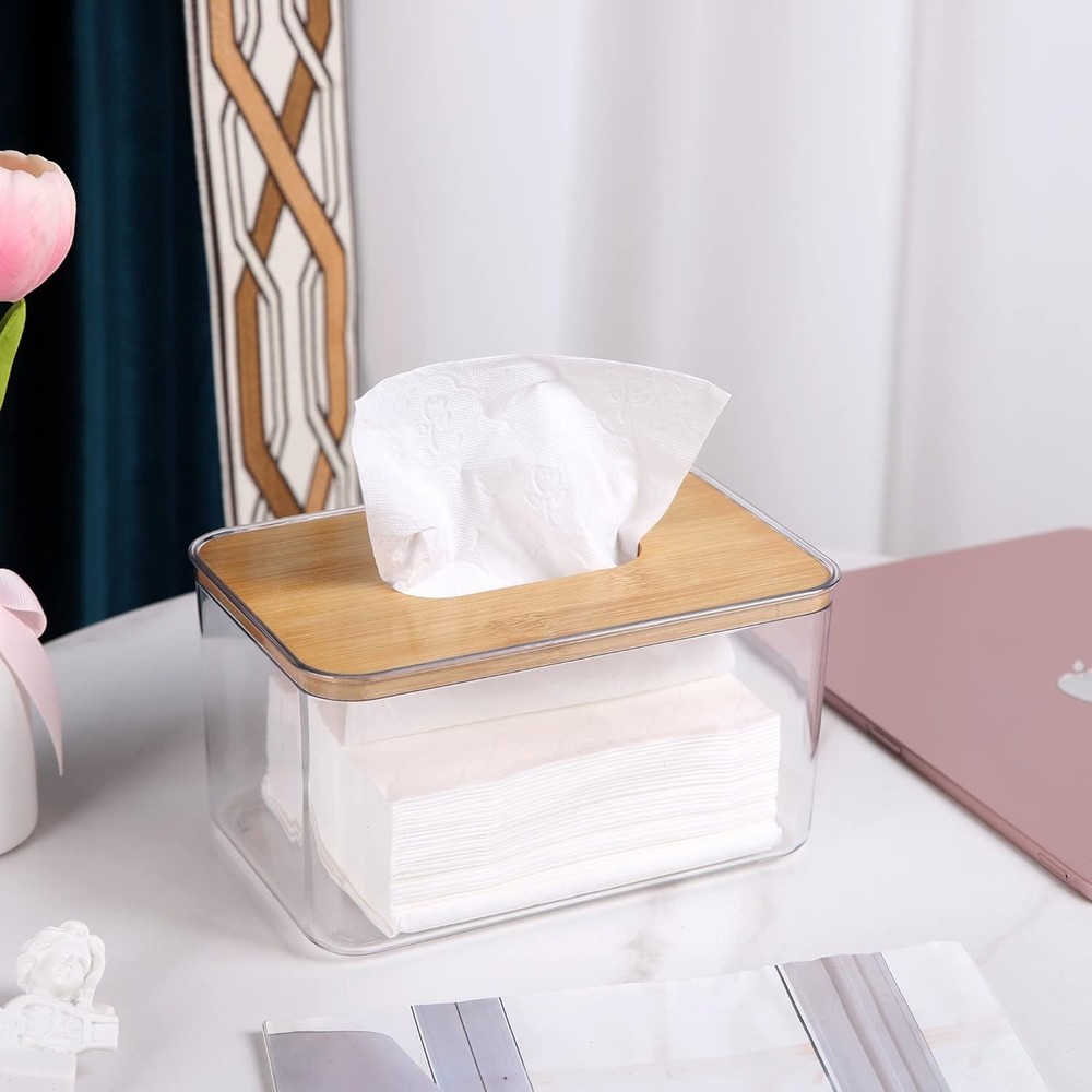 Acrylic Tissue Box Dispenser for Bathroom Kitchen Modern Clear Square
