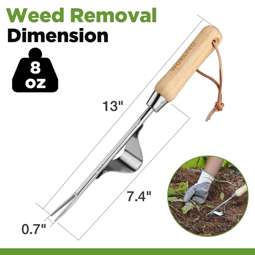 WORKPRO Weed Puller Tool V-Shaped Forks Leverage Base Weeds Removal Root Digging