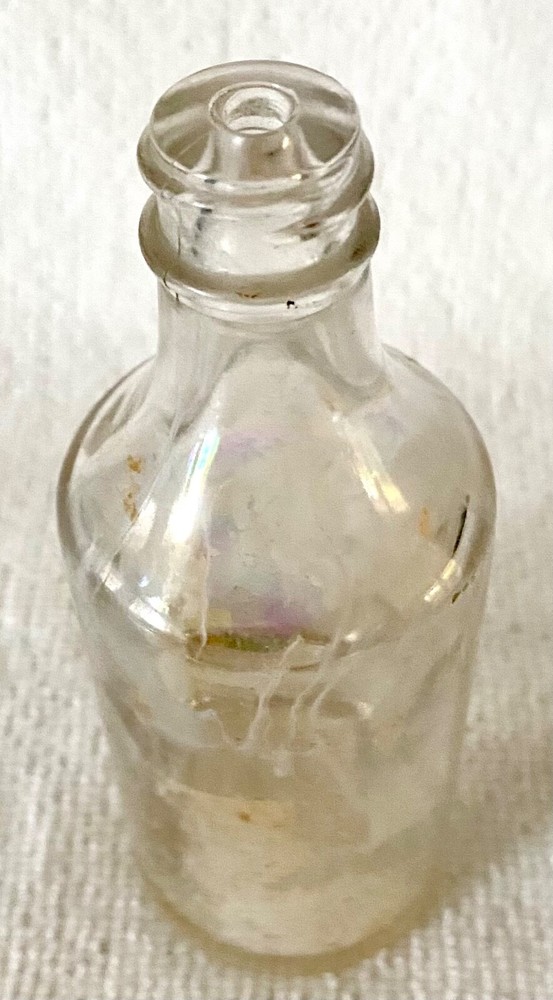 Small Clear Iridized Glass Splash On Food Bottle