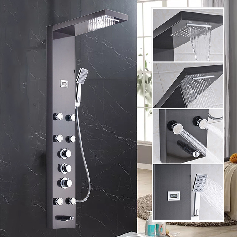 Bathroom Digital Screen Rain Shower Panel Column Massage Sprayer Faucet Units