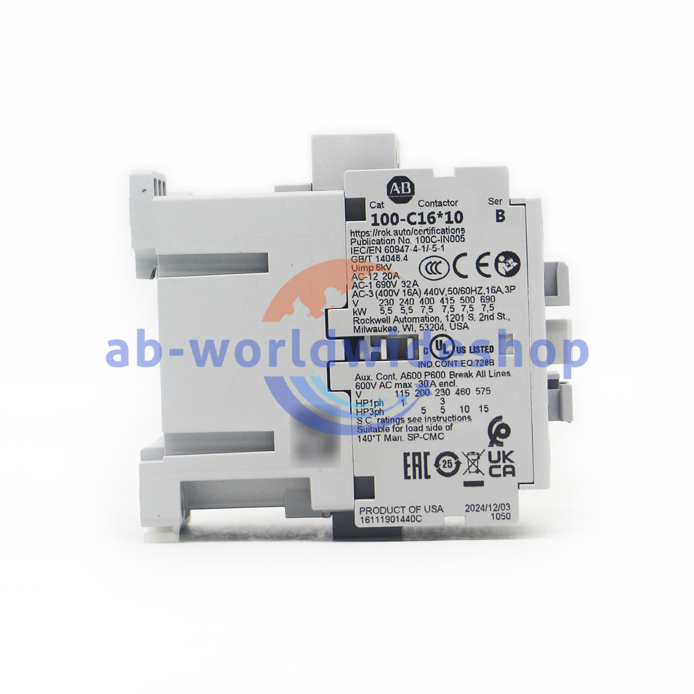 New Allen Bradley 100-C16KJ10— IEC 16 A Contactor 24V 50/60Hz Screw Terminals