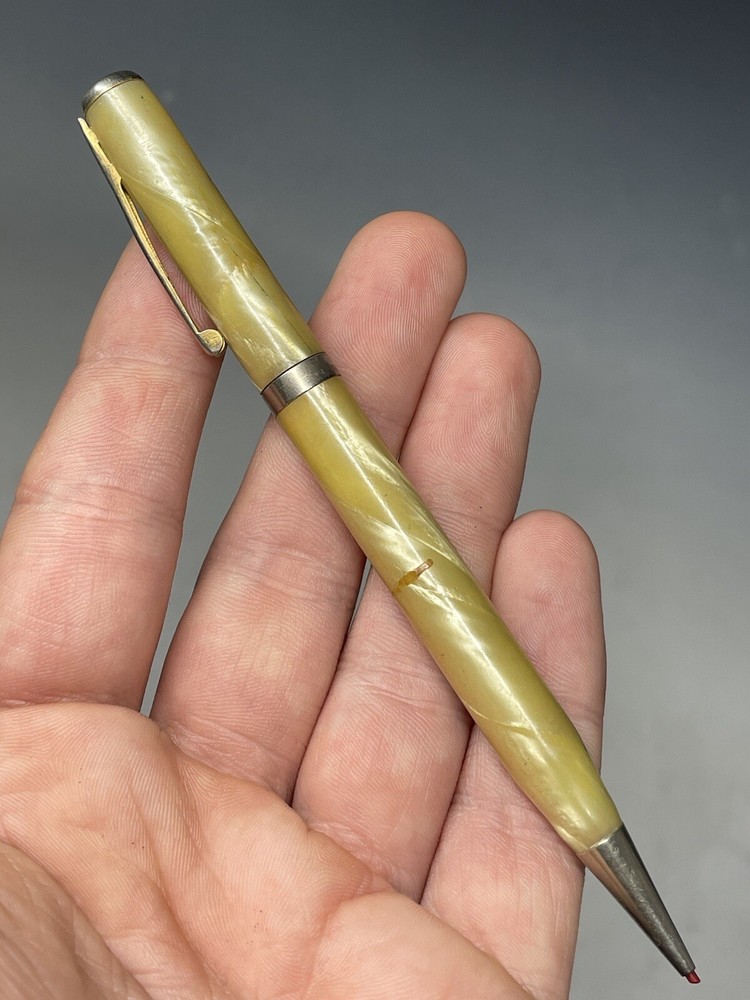 Vintage 20th C. Welsharp Marbleized White Mechanical Pencil Red Drafting Tool