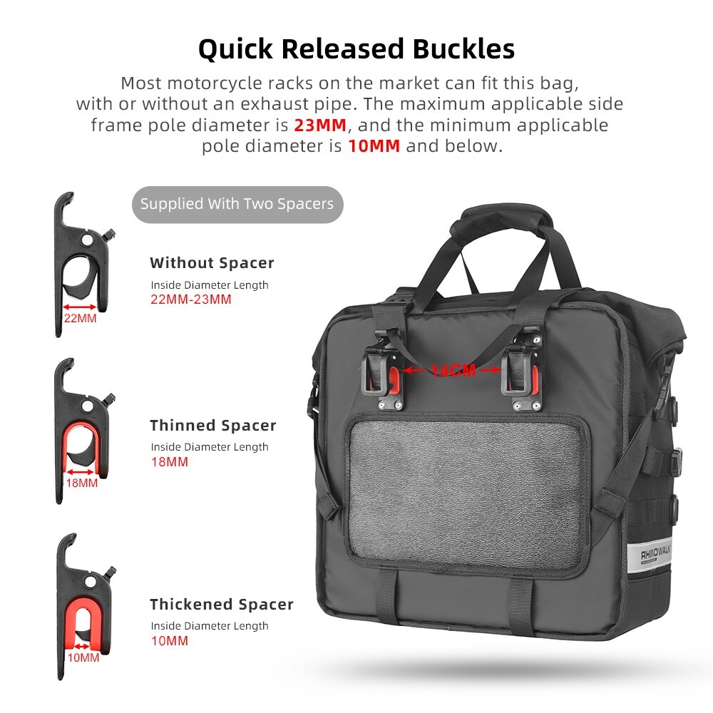 Rhinowalk Motorcycle Side Saddle Bag 25L-32L Expand Waterproof Quick Release 1pc