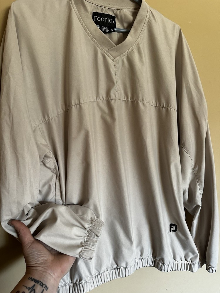 Footjoy FJ Mens Medium Pullover Windbreaker Beige Long Sleeve Golf Jacket EUC