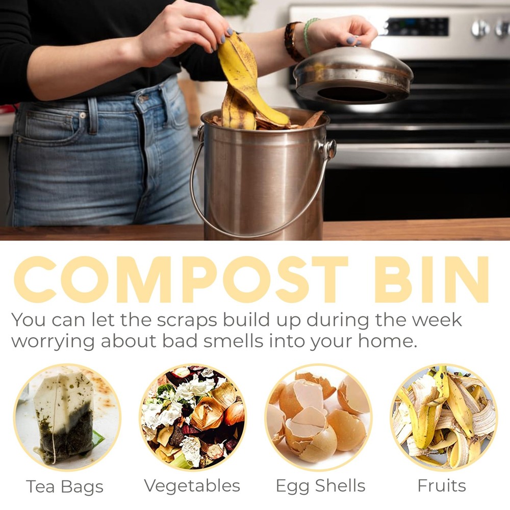 Countertop Compost Bin Kitchen | 1.3 Gallon | Odorless Composting Bin with Ca...