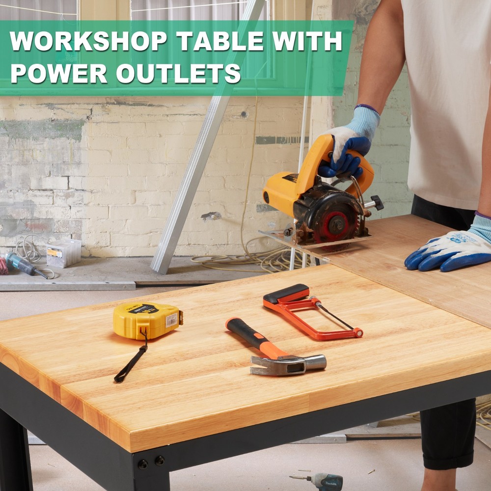 HABUTWAY Height Adjustable Workbench, 60"x20" 2000 Lbs Capacity Solid Wood Work