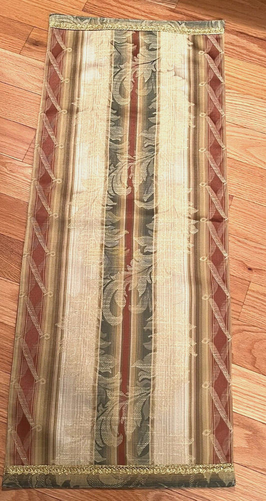Runner, sttripes tan, green, red, polyester, new 15 x 39 handmade