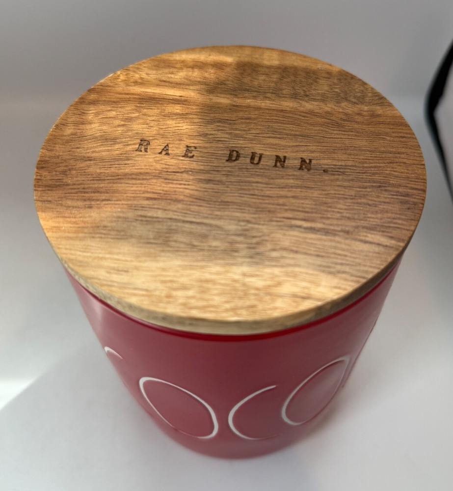 Rae Dunn Red Cocoa Storage with Wood Lid