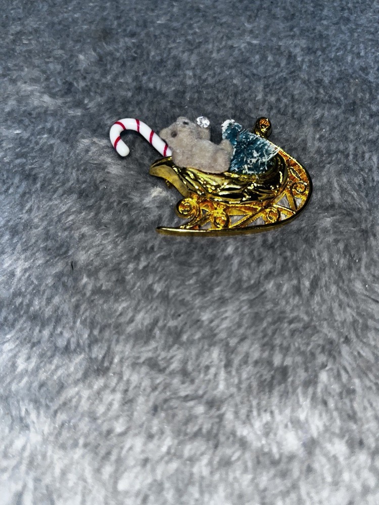 Vintage Christmas Sleigh Loaded with Candy Cane,  Bear Tree Brooch Pin